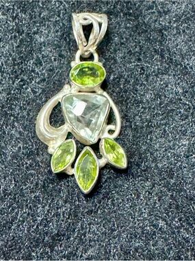 Sterling Silver 925 Pale Green Topaz and Peridot Gemstone Pendant